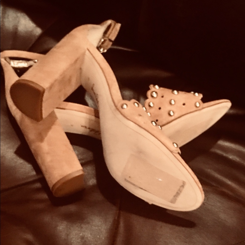 Sam Edelman Tan Studded Suede Block Heel Sandals - Picture 4 of 7